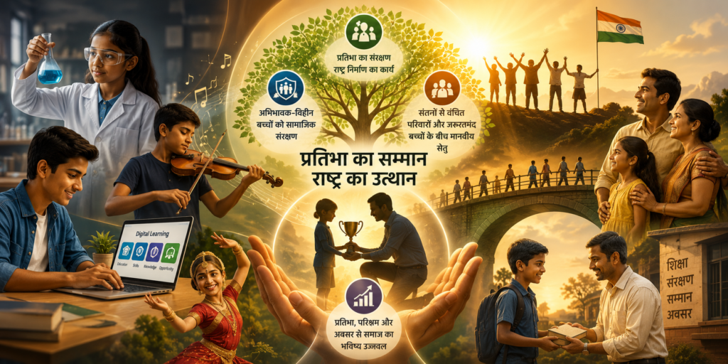प्रतिभाशाली बच्चों और युवाओं को शिक्षा, अवसर, संरक्षण और सम्मान देकर राष्ट्र निर्माण की ओर बढ़ते समाज का प्रेरणादायक दृश्य।