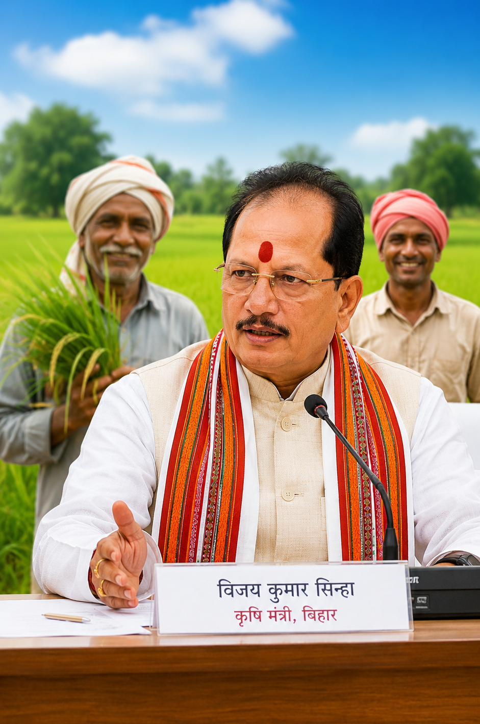 Vijay Kumar Sinha as Agriculture Minister addressing Bihar farmers and promoting modern agriculture development