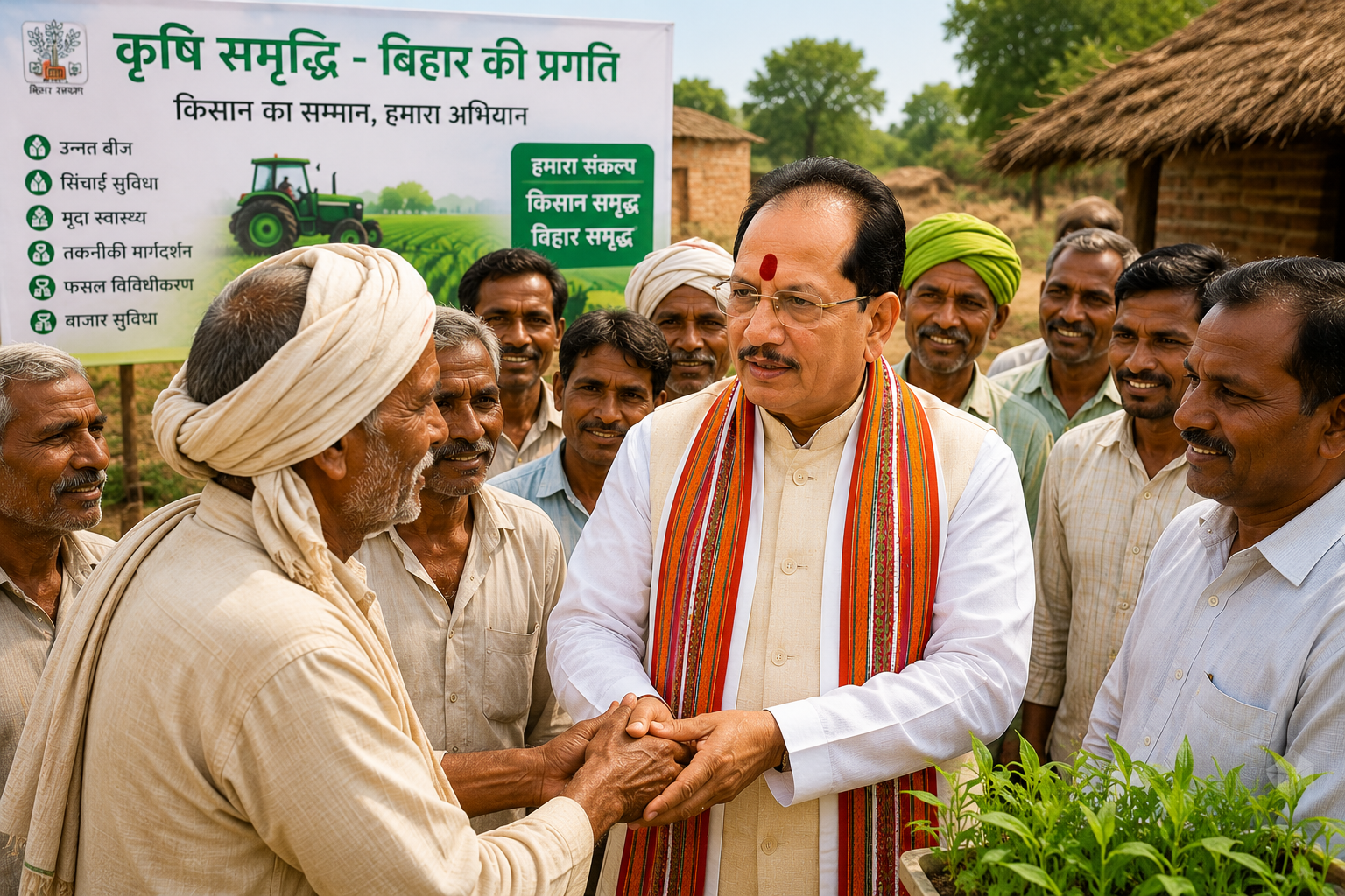 Vijay Kumar Sinha interacting with Bihar farmers and discussing agriculture development initiatives